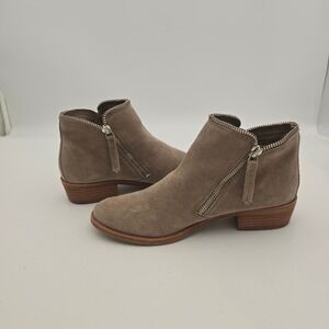 Dolce Vita Women's 7 Suede Leather Taupe Brown Putty Double Zipper Ankle Booties